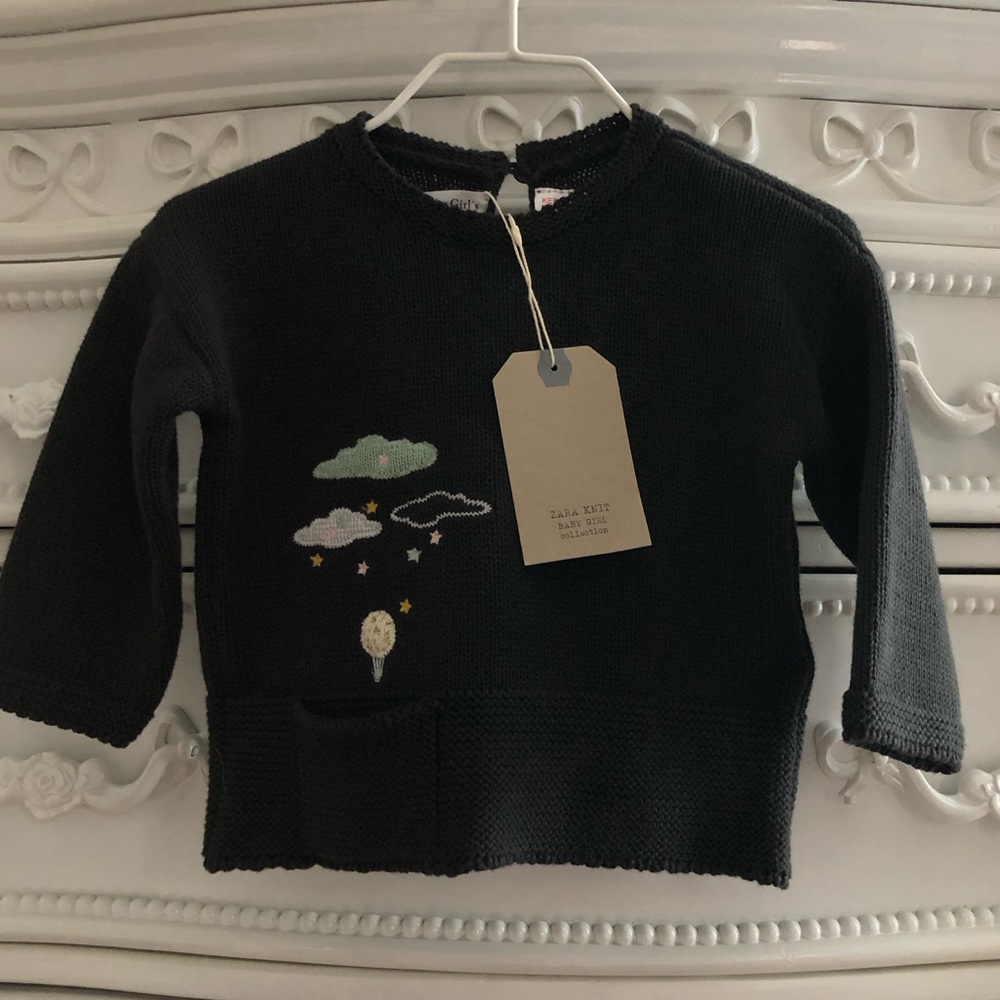 Zara Baby Girls Heavy Knit Sweater 3 months Gray long sleeve pocket